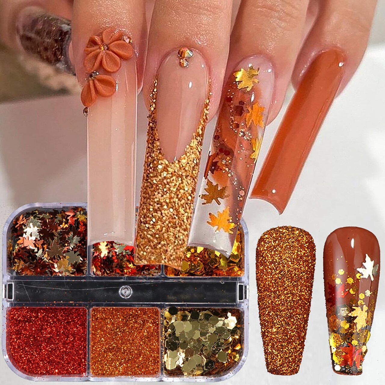 Fall Maple Leaf Nail Glitter Sequins 3D Holographic Leaves (Multicolor)